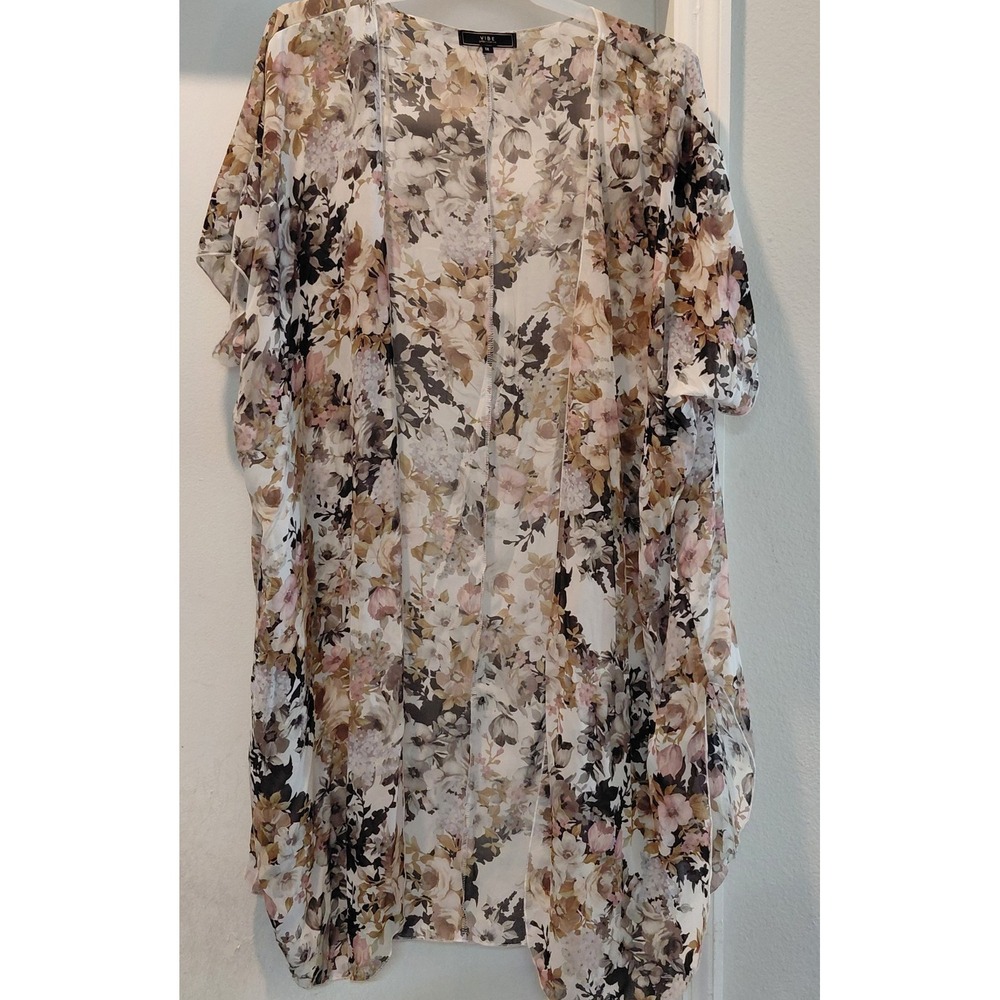 VIBE Sportswear 1X Floral Sheer Kimono Duster Open Front Wide Sleeve NWOT